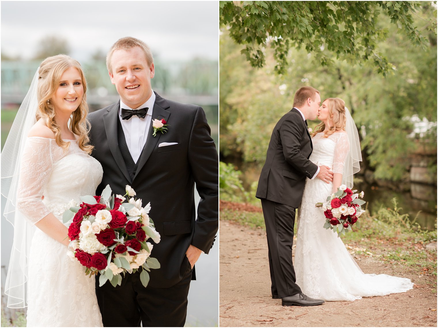 Classic NJ Wedding with red florals and black tuxes