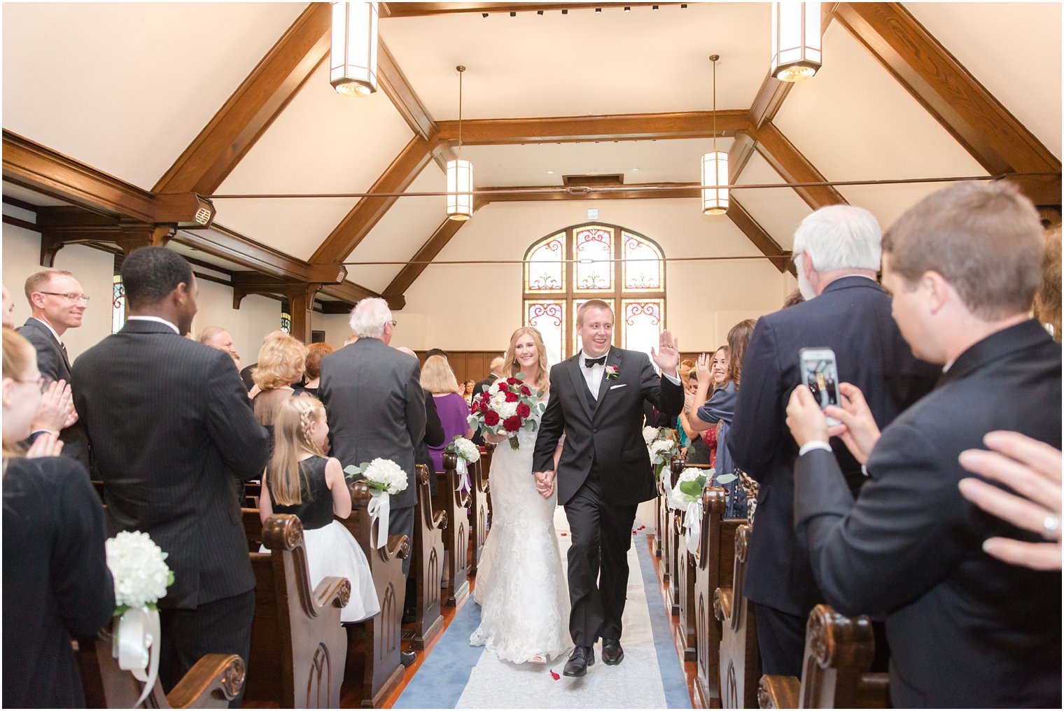 Recessional of bride and groom at Hopewell Presbyterian Church Wedding Ceremony
