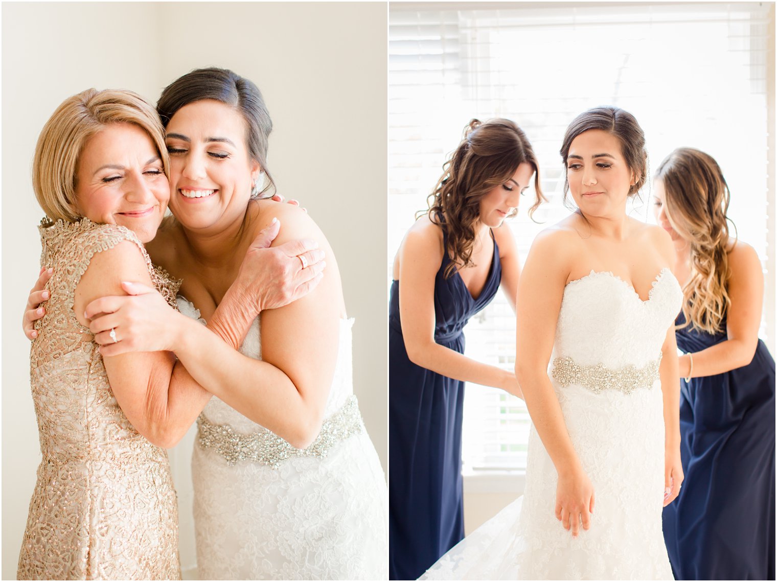 Bride getting ready with mother and sisters