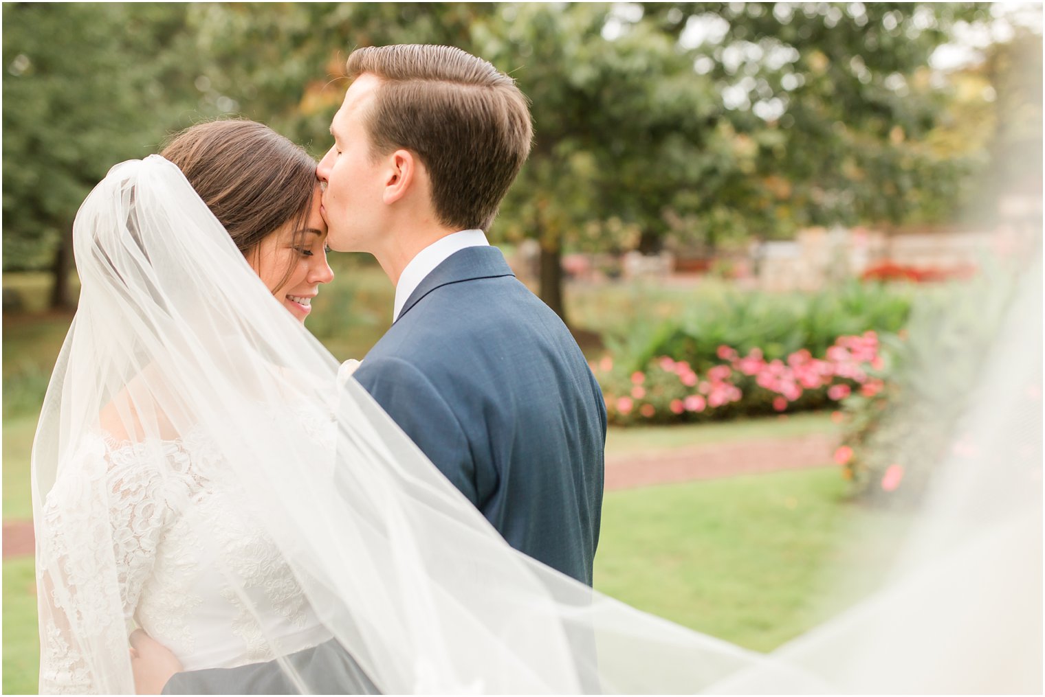 Romantic veil photo on wedding day