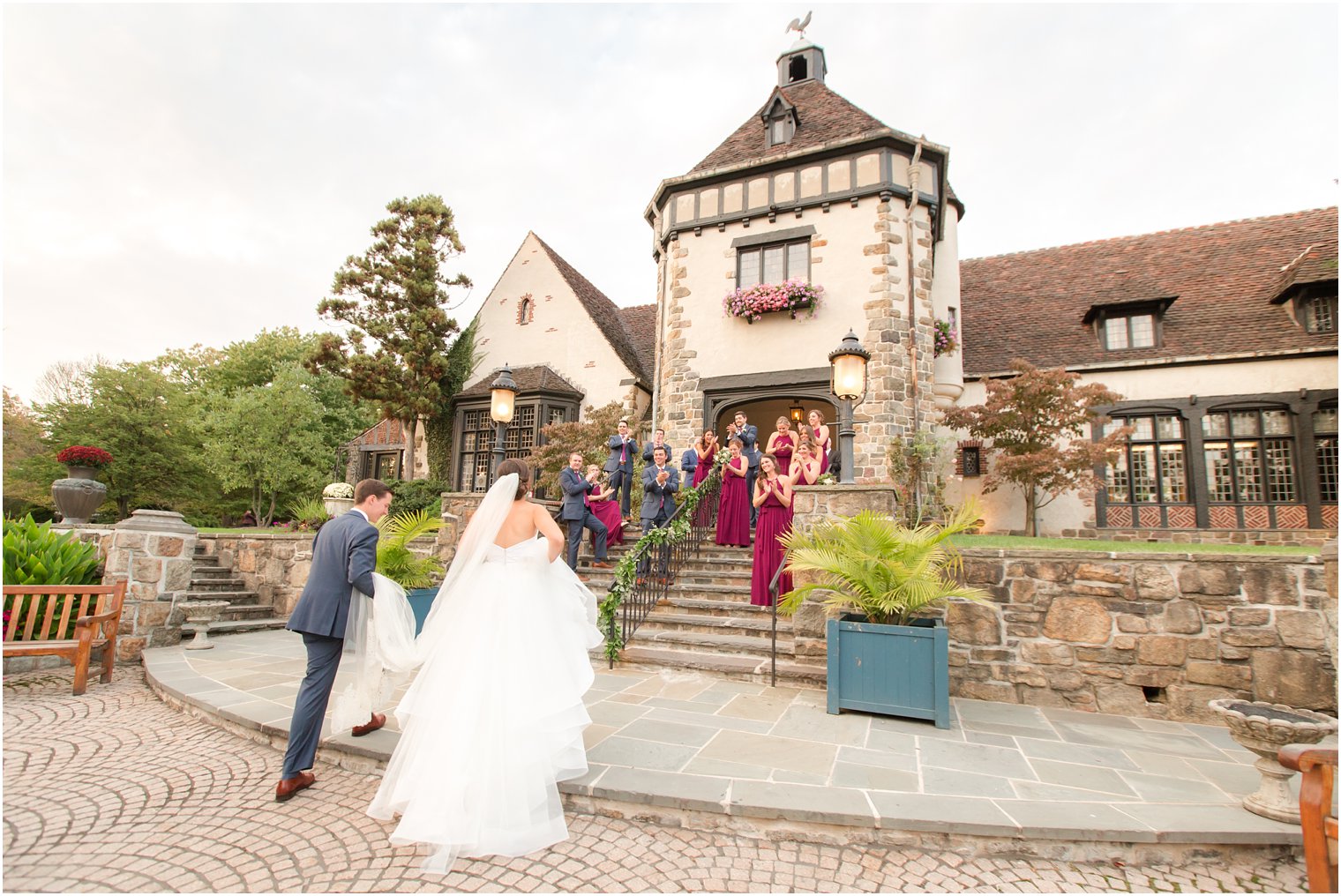 Bridal party welcoming bride and groom 