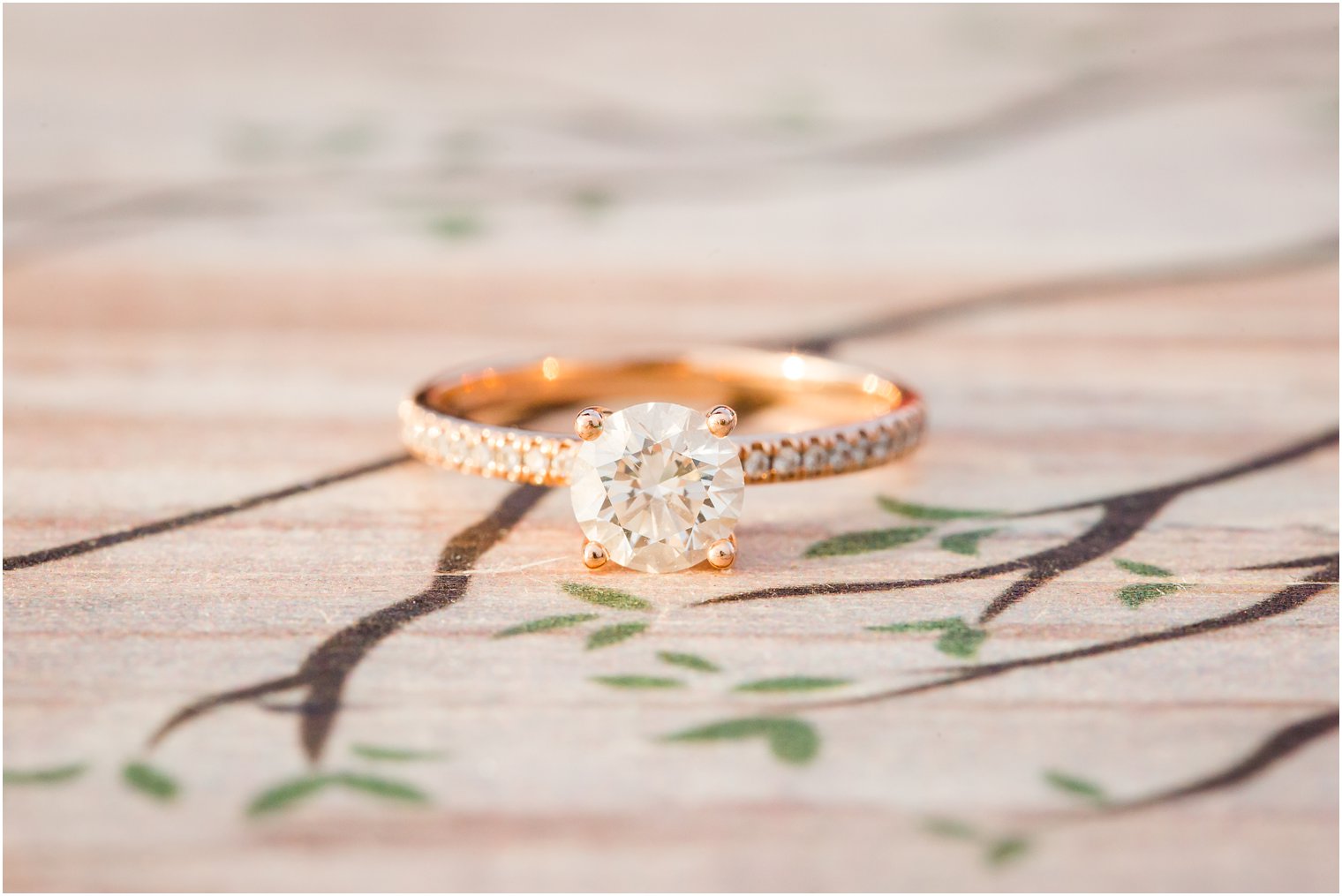 Engagement ring photo of ring in rose gold and diamonds | Idalia Photography