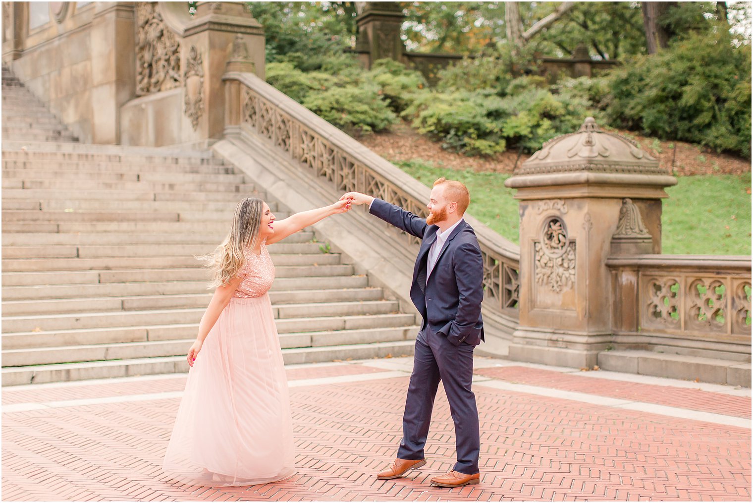 Candid photo of bride and groom in Central Park