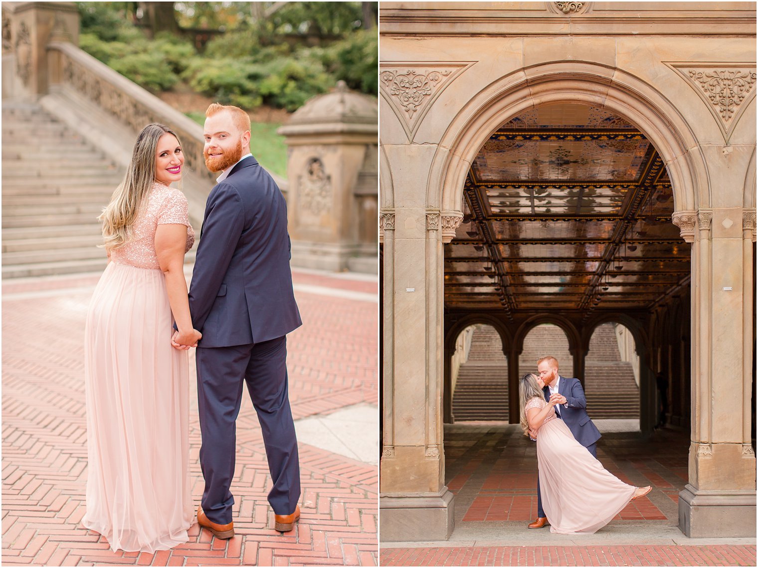 Engagement photo at Bethesda Terrace