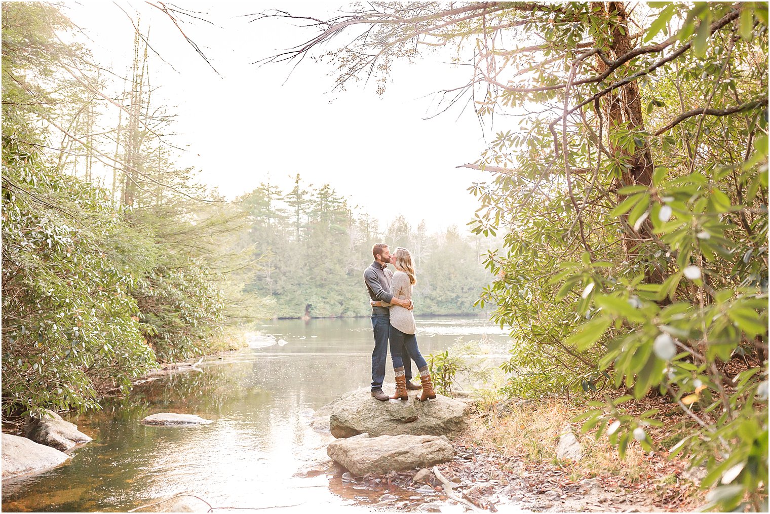 Engagement photos at lake at Hickory Run State Park