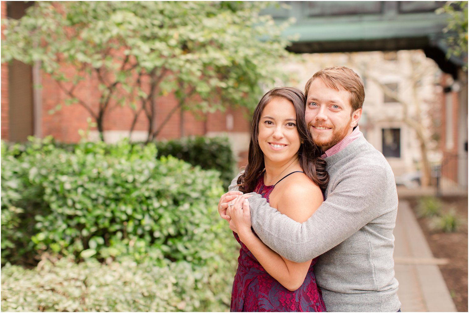 Engaged couple at Stevens Institute campus