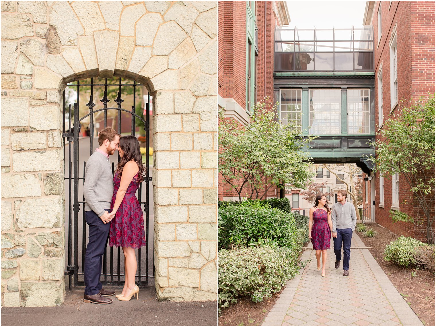 Engaged couple on Stevens Institute campus