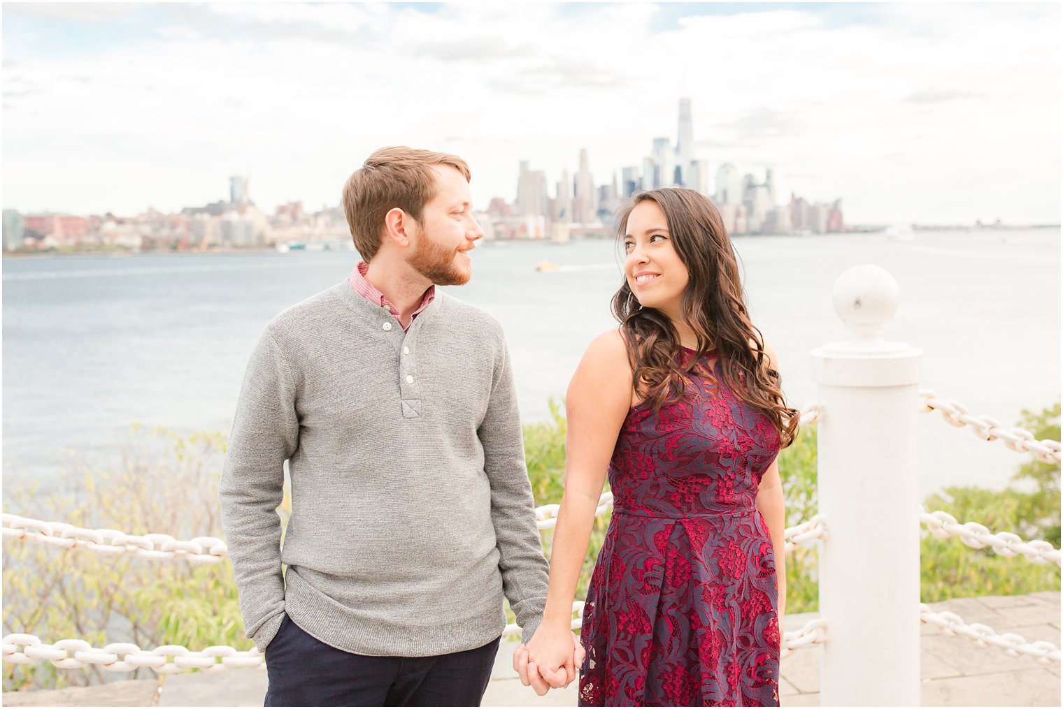 Engagement photo with NYC backdrop