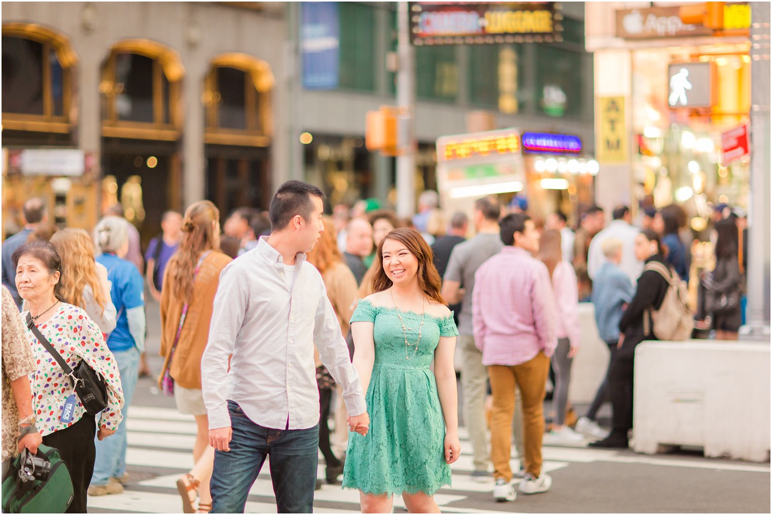 Candid engagement photos in Times Square by Idalia Photography