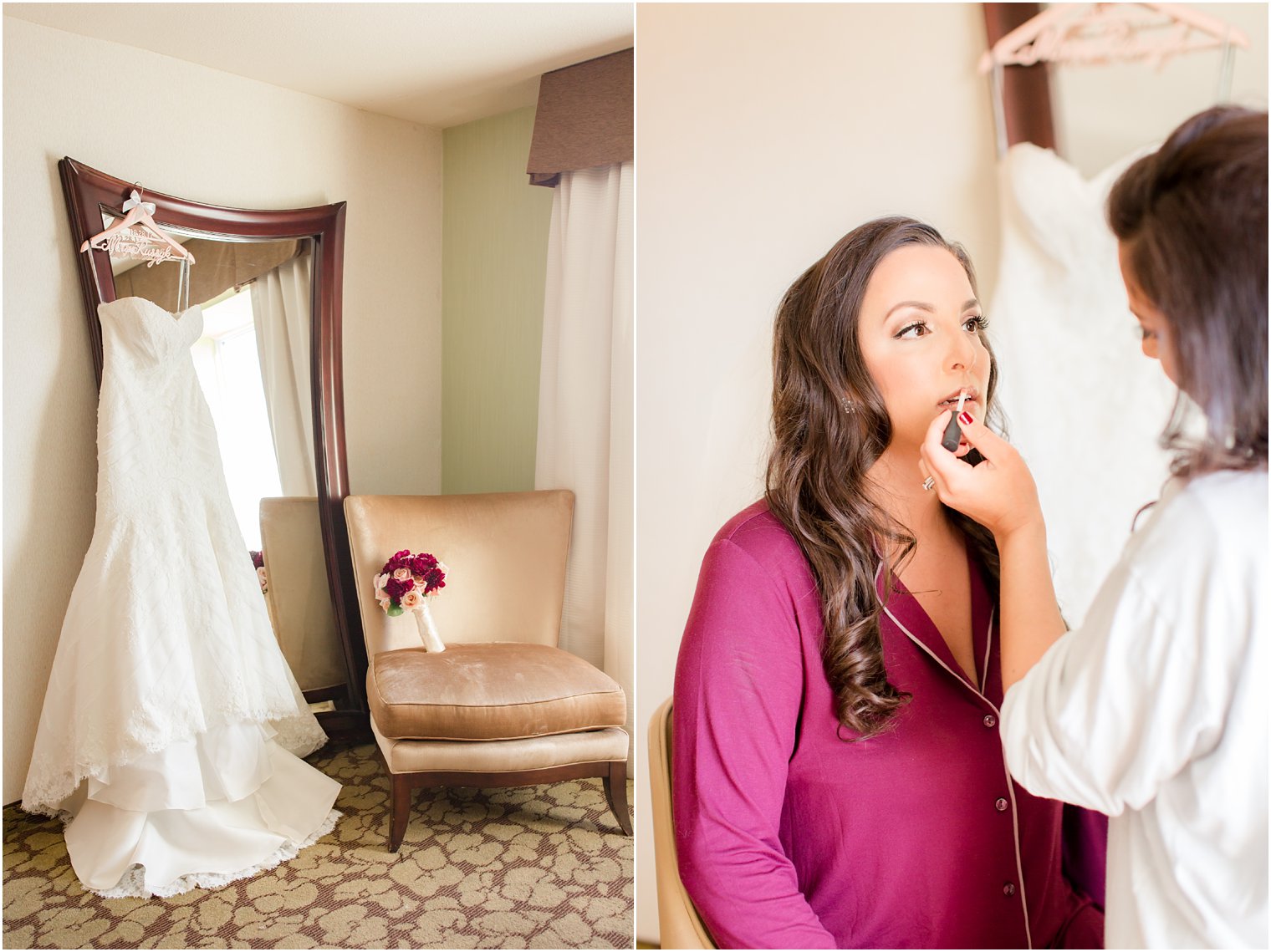Bride getting ready at Hilton Garden Inn bridal suite
