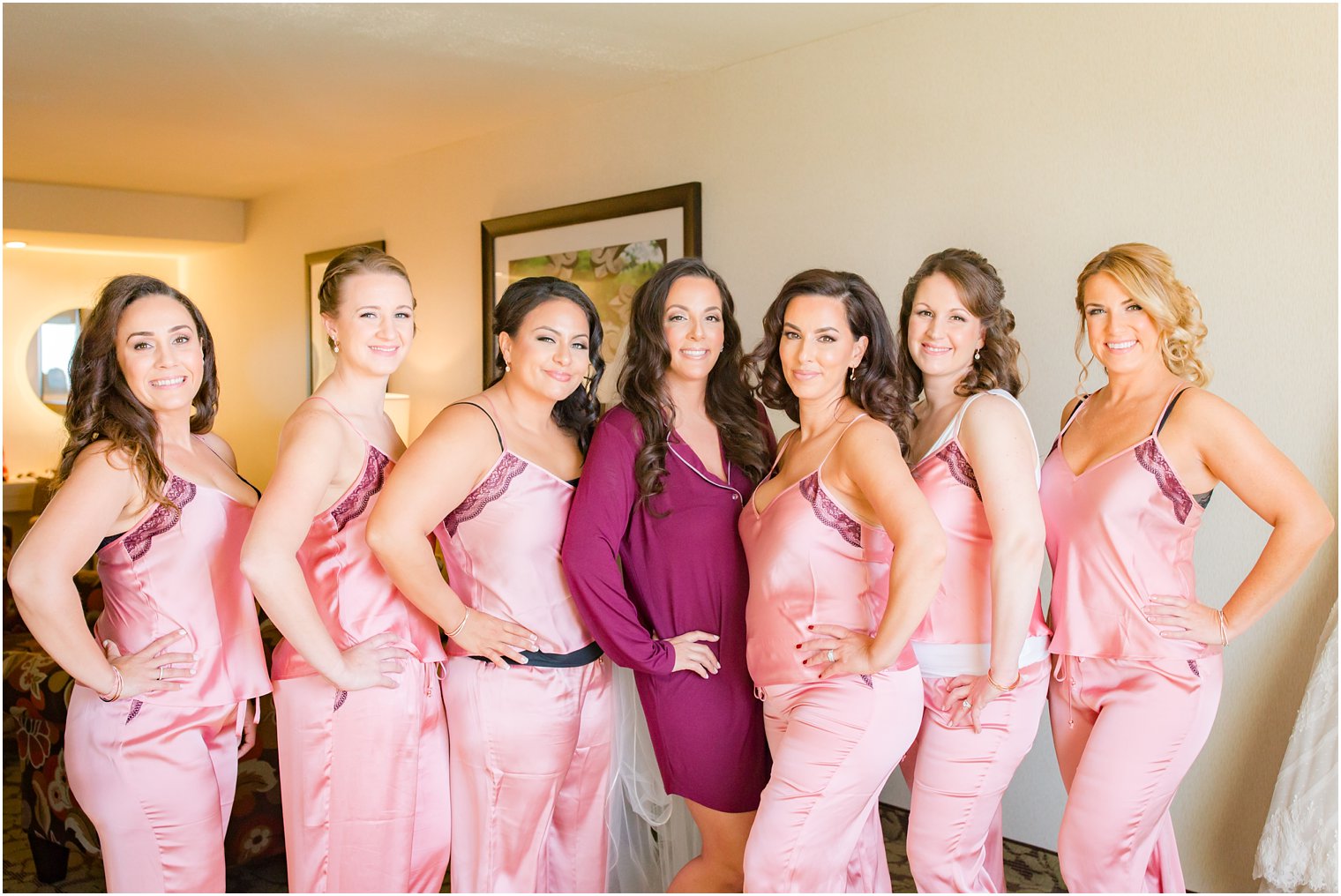 Bridesmaids in pink pajamas