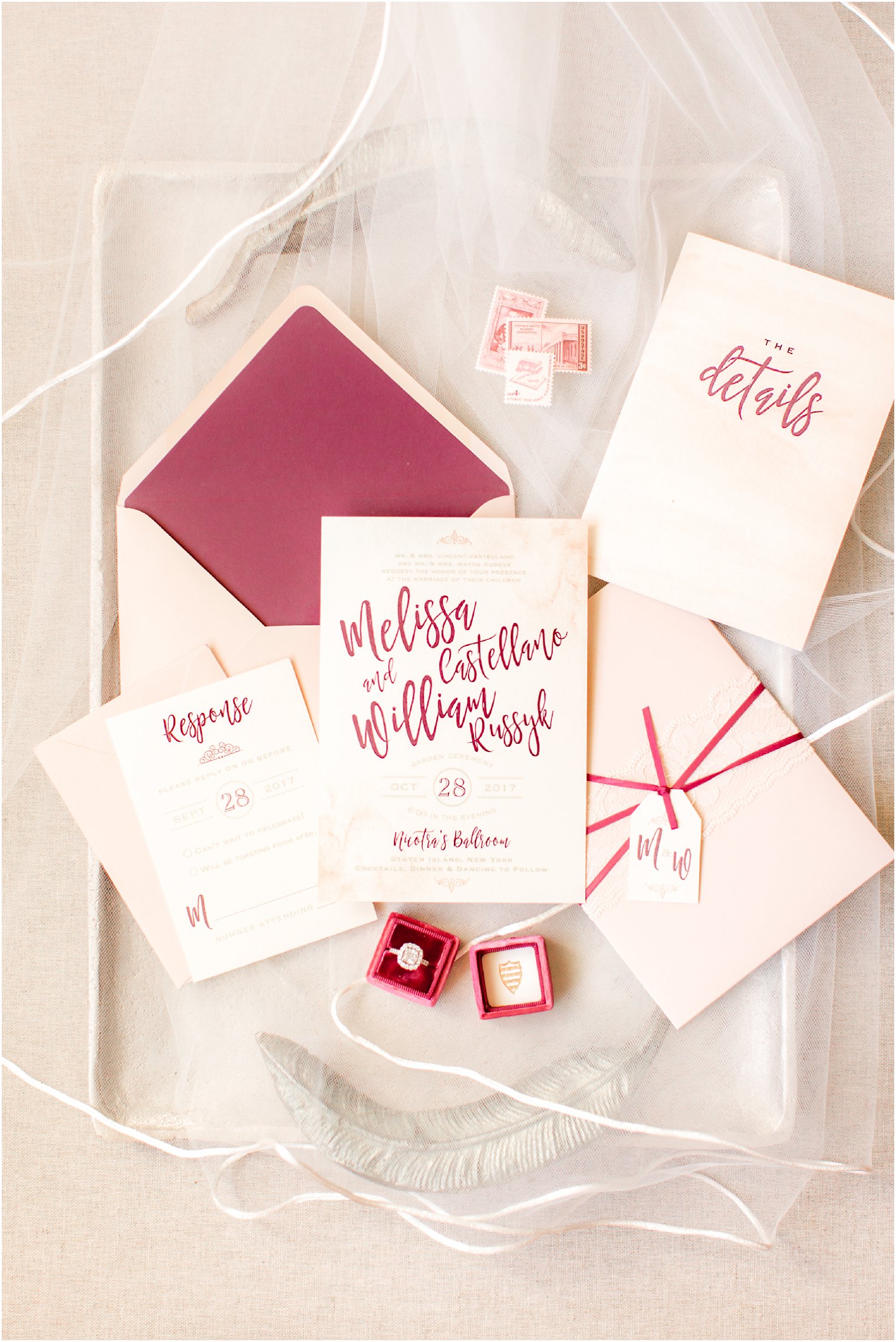 Blush and burgundy invitation by Art Paper Scissors