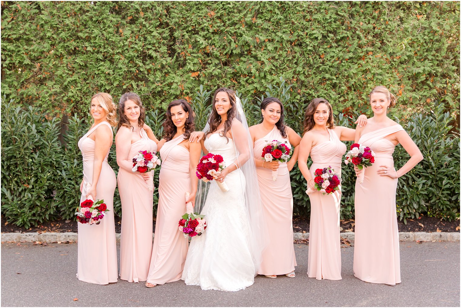 Bridesmaids in blush dresses