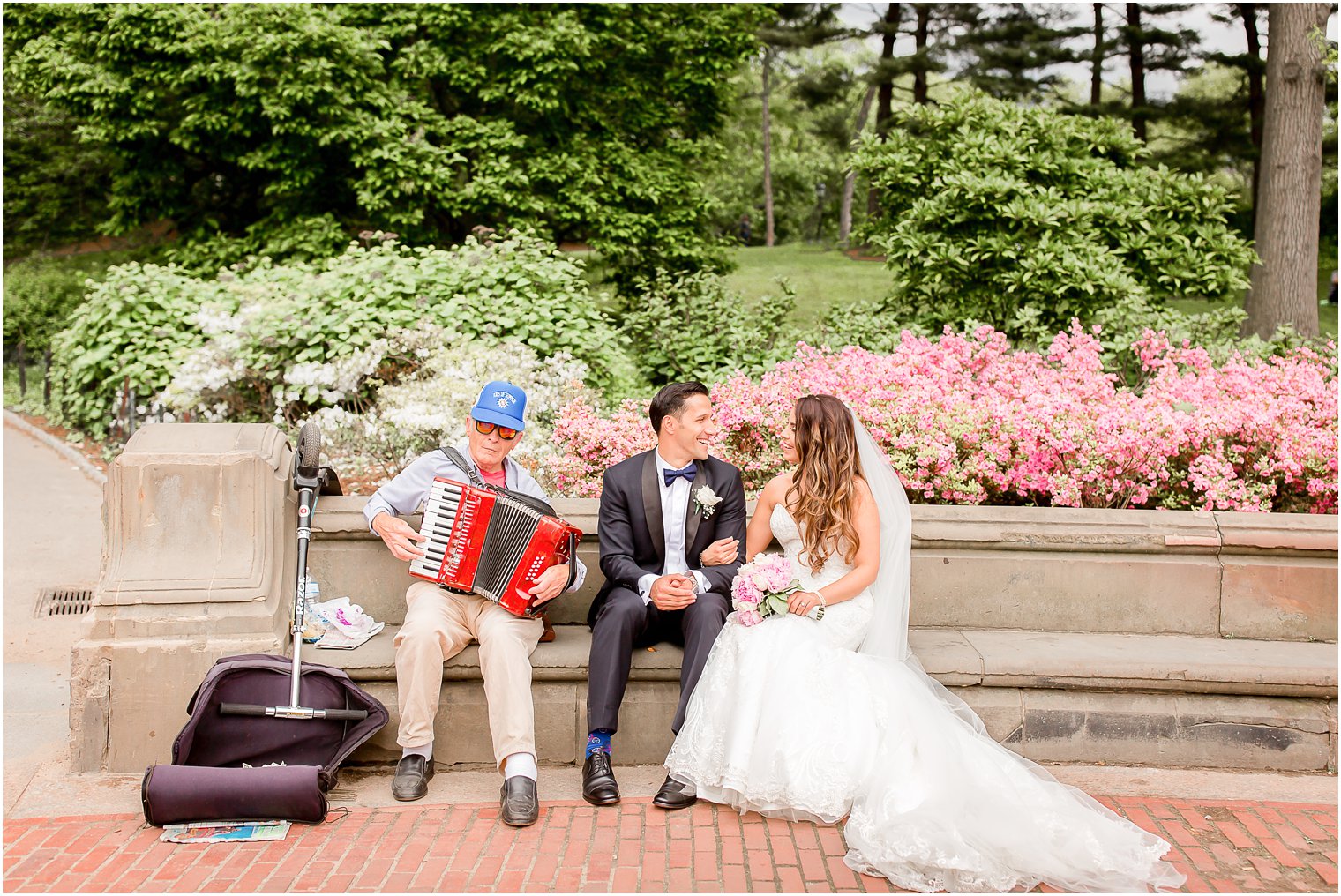 Bride, groom, and musician | St. Patrick's Cathedral Wedding Photos