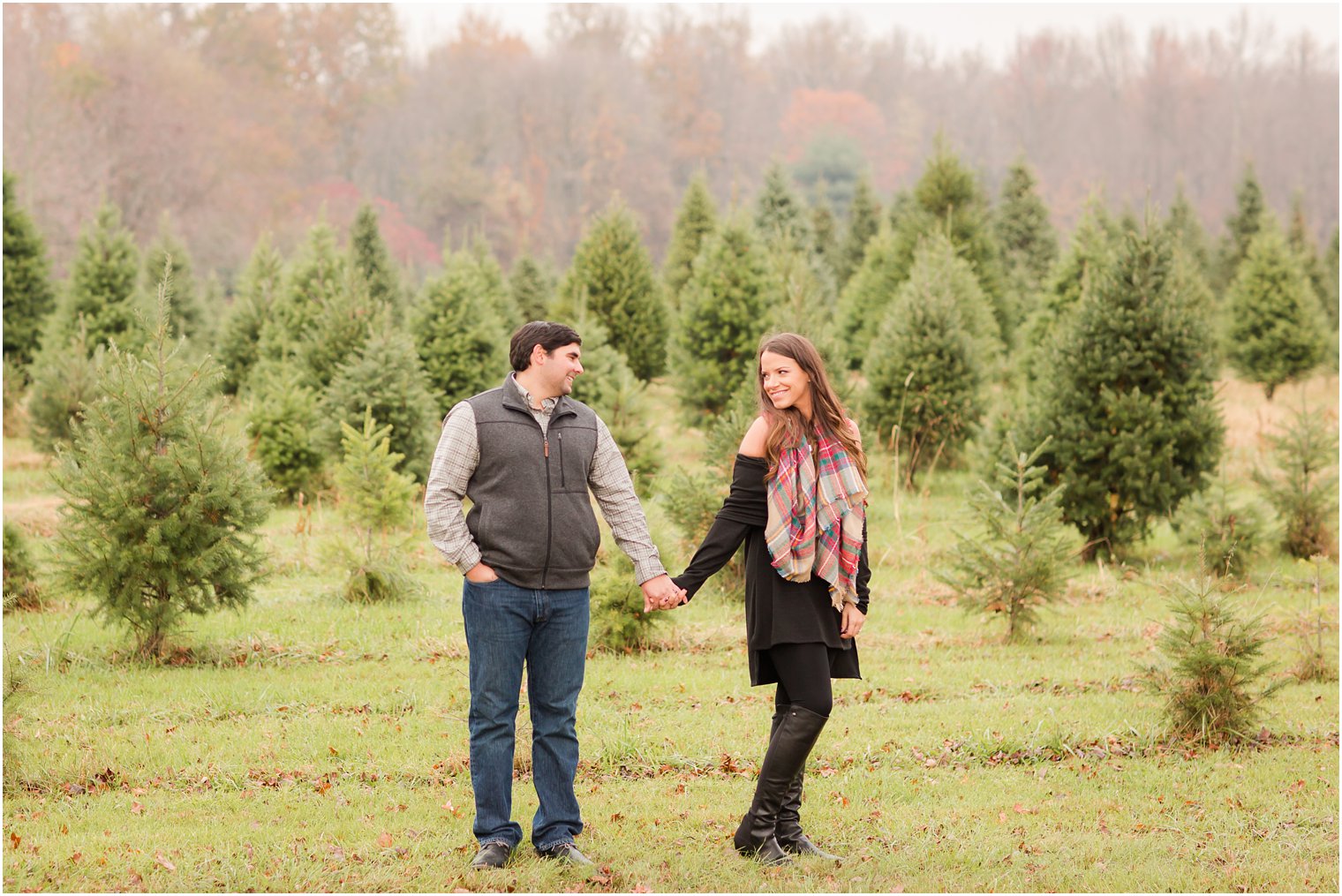 Christmas plaid scarf for engagement photo outfit