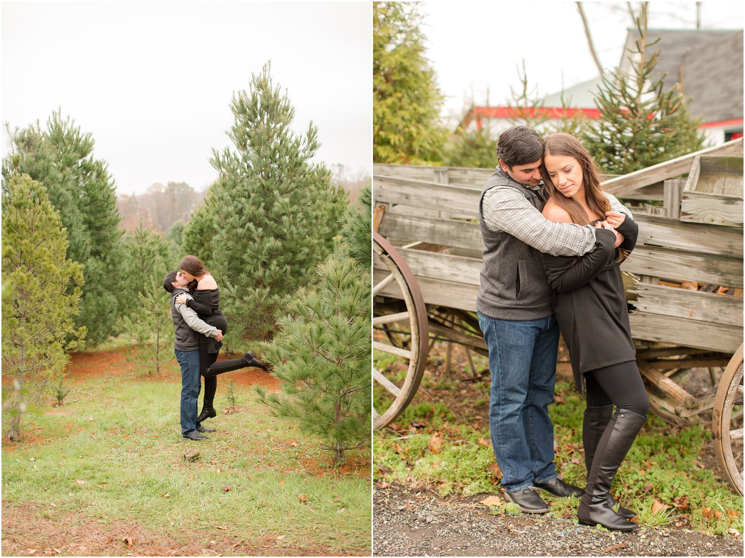Romantic engagement session on a tree farm