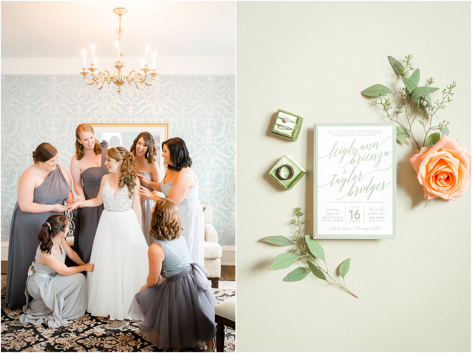 Bride getting ready with bridesmaids at Molly Pitcher Inn