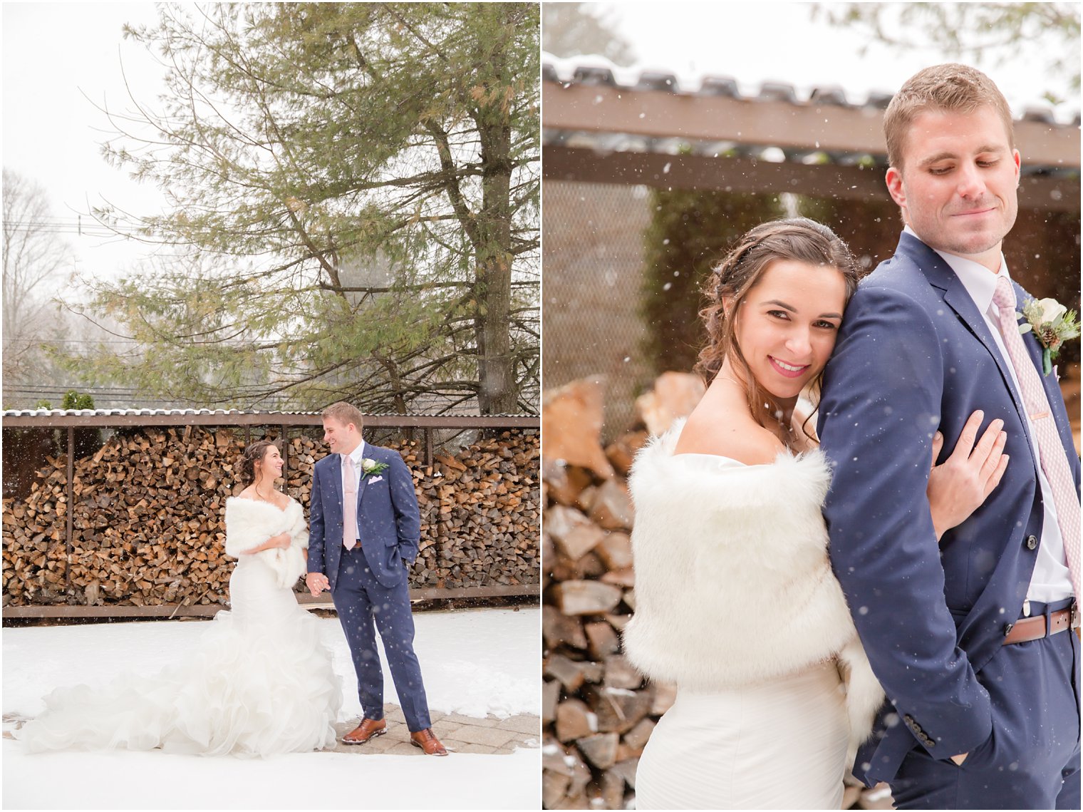 Photo of bride and groom in the snow