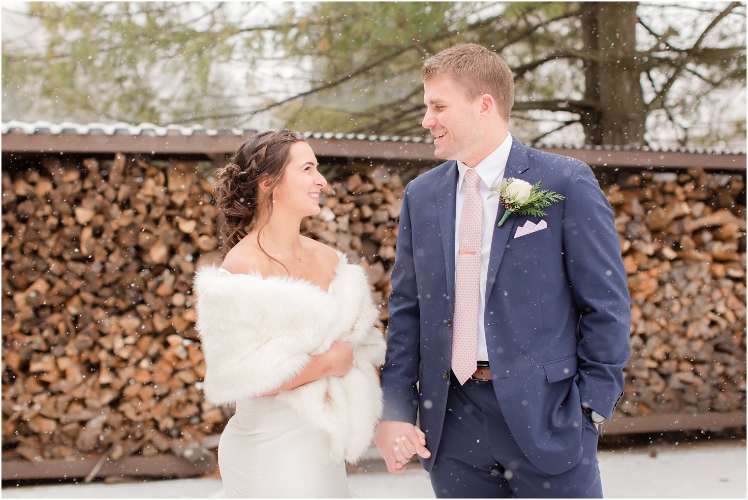 Winter wedding with rose gold and navy | Stone House at Stirling Ridge in Warren, NJ