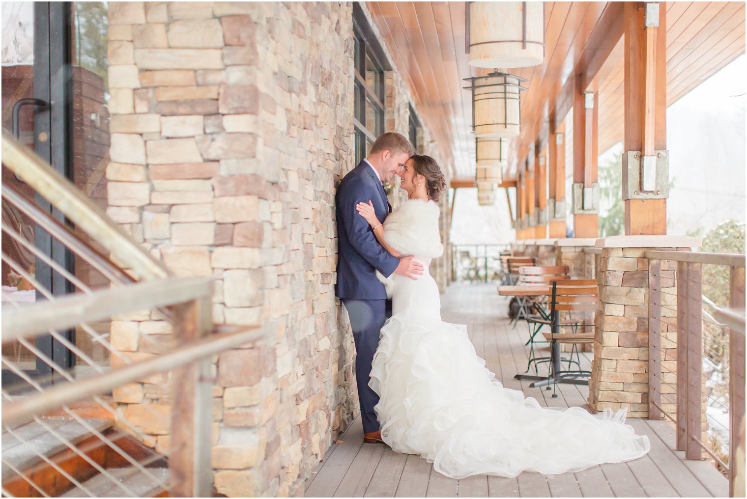 Winter wedding photo of bride and groom | Stone House at Stirling Ridge in Warren, NJ