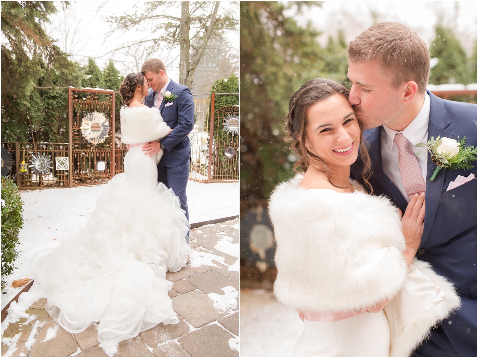 Winter wedding photos of bride and groom