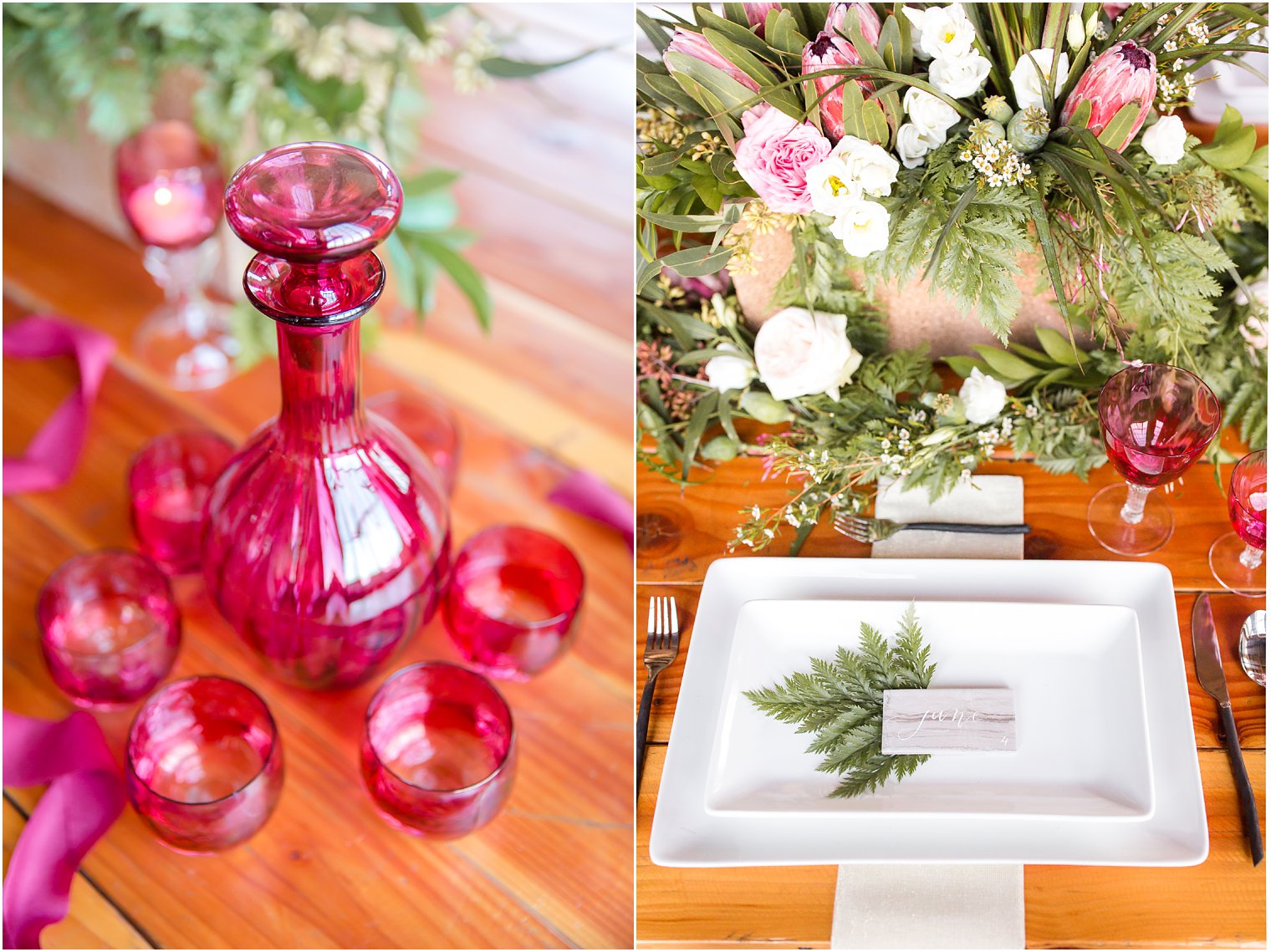 Antique pink glass and table setting