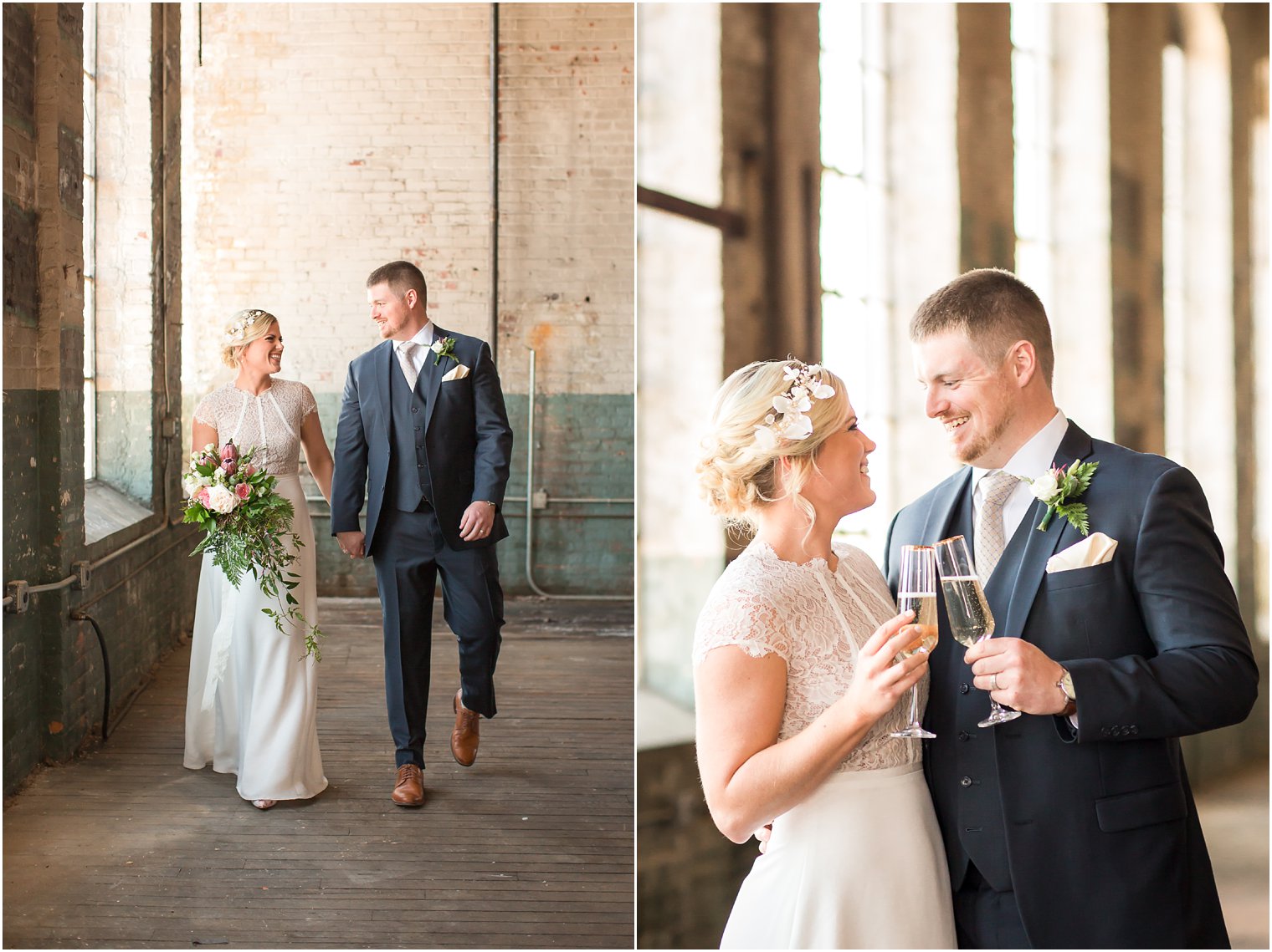 Candid moments during portraits of bride and groom