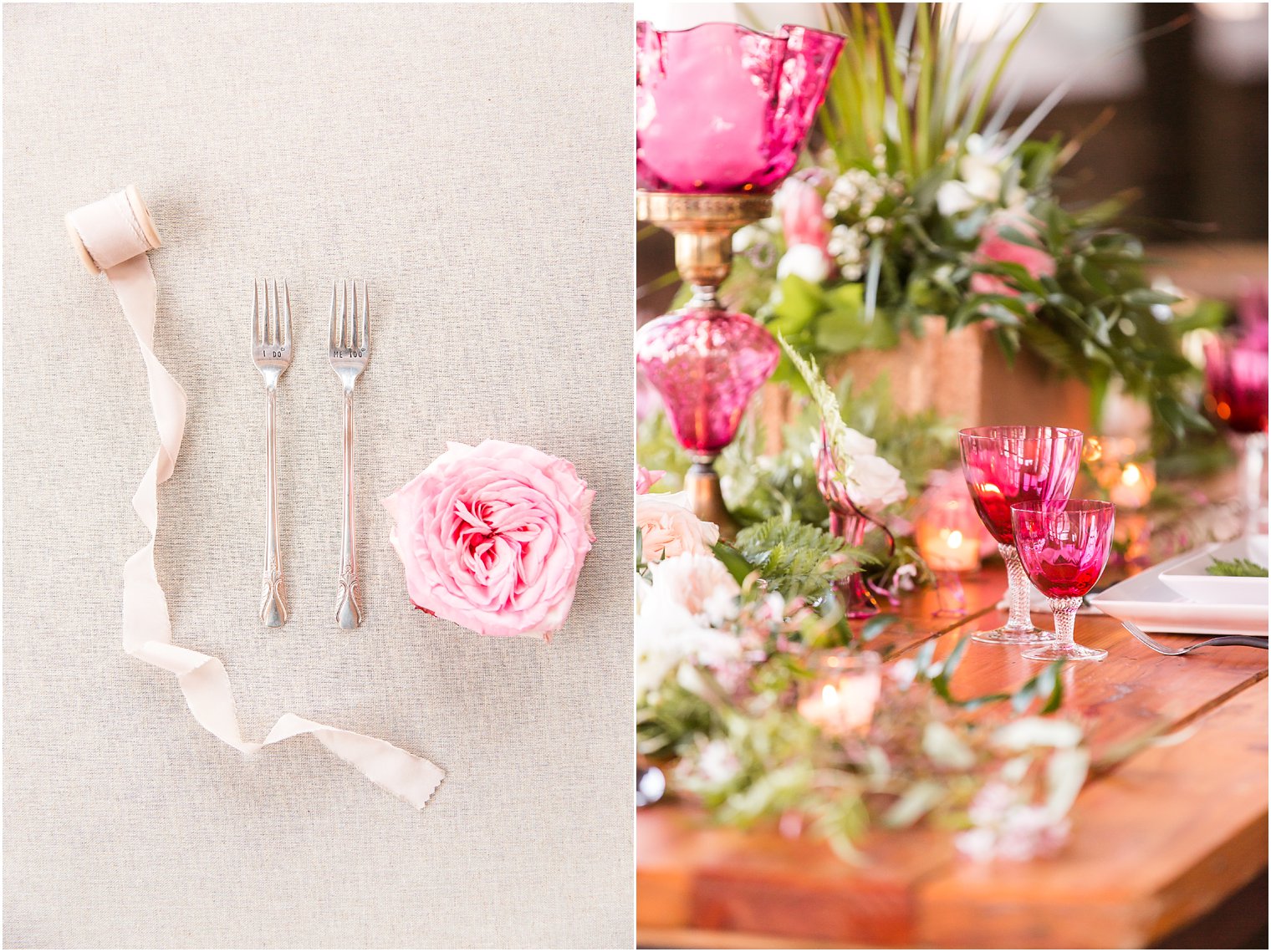 Tablescape with antique pink glass