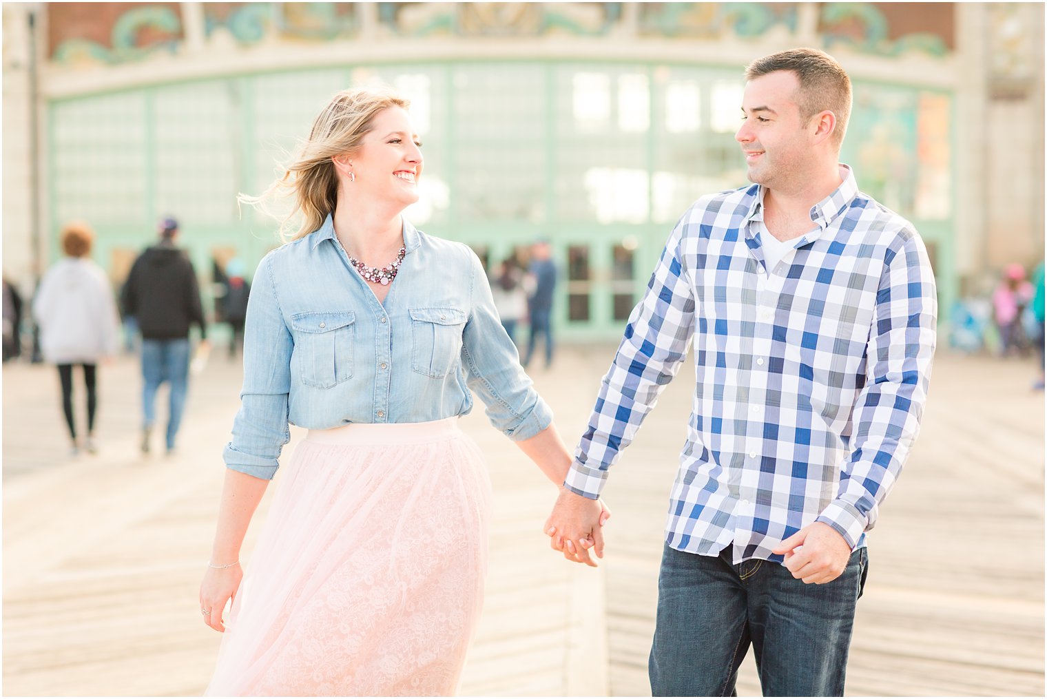 Bride in pink tulle skirt | Engagement photos in Asbury Park