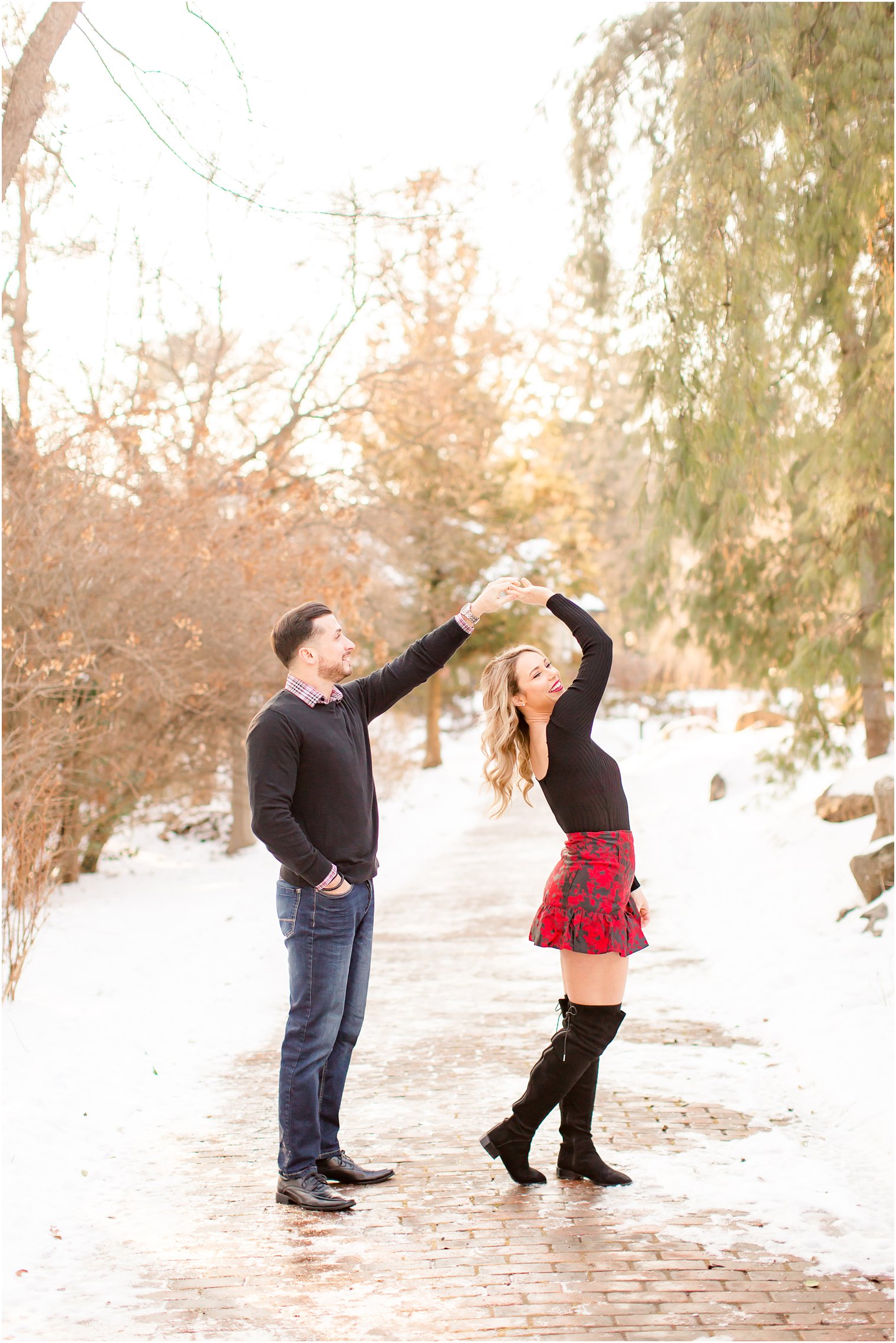 Dancing photo of couple during engagement session