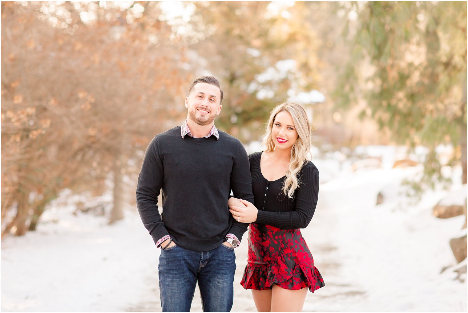 Engagement session with outfits in red and black