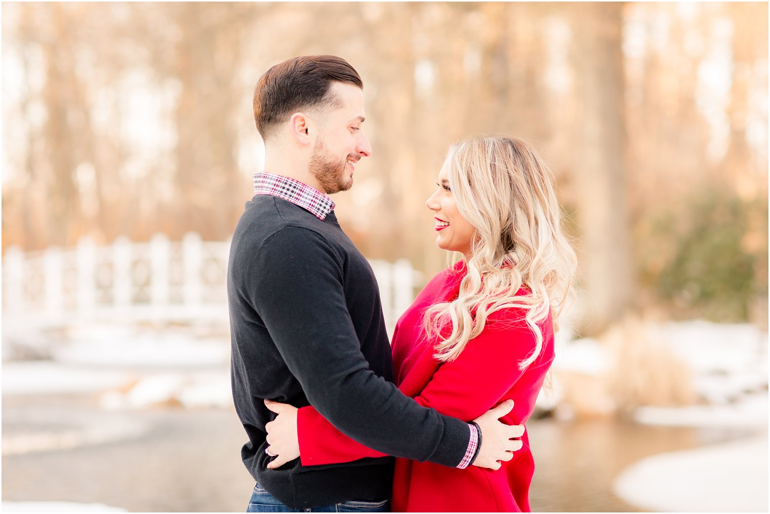 Sweet couple embracing in the snow