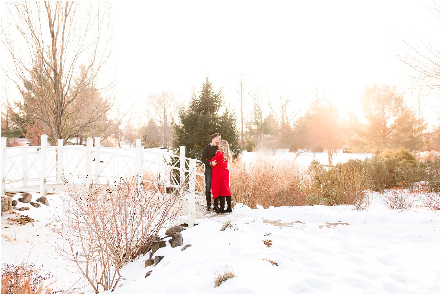 Winter sunset engagement photo