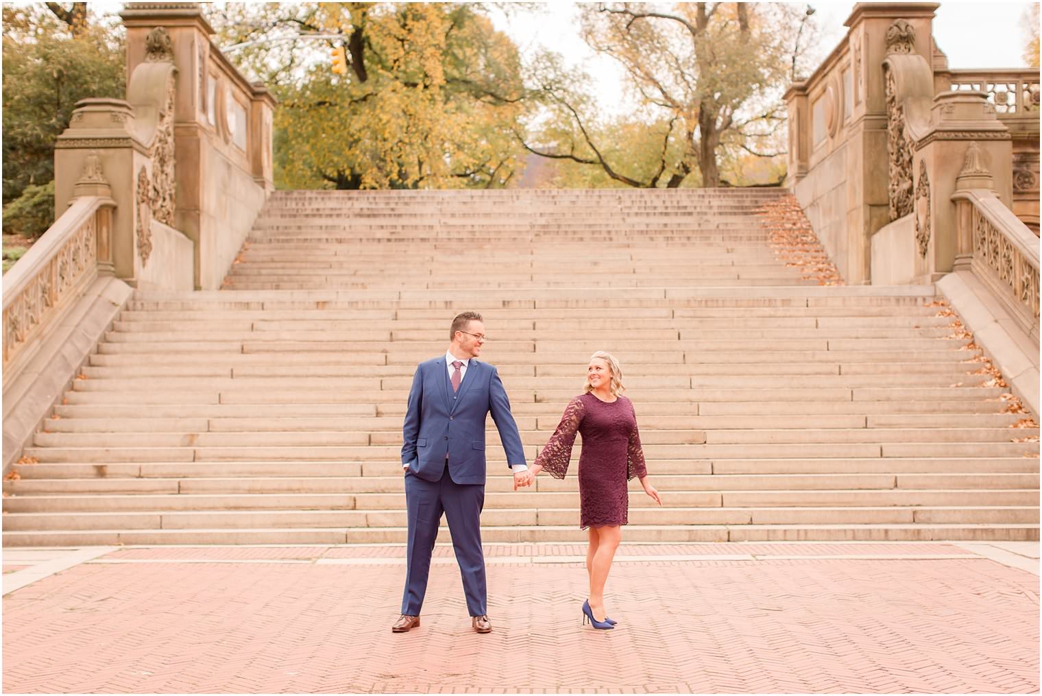 Iconic engagement photo of bride and groom in Central Park