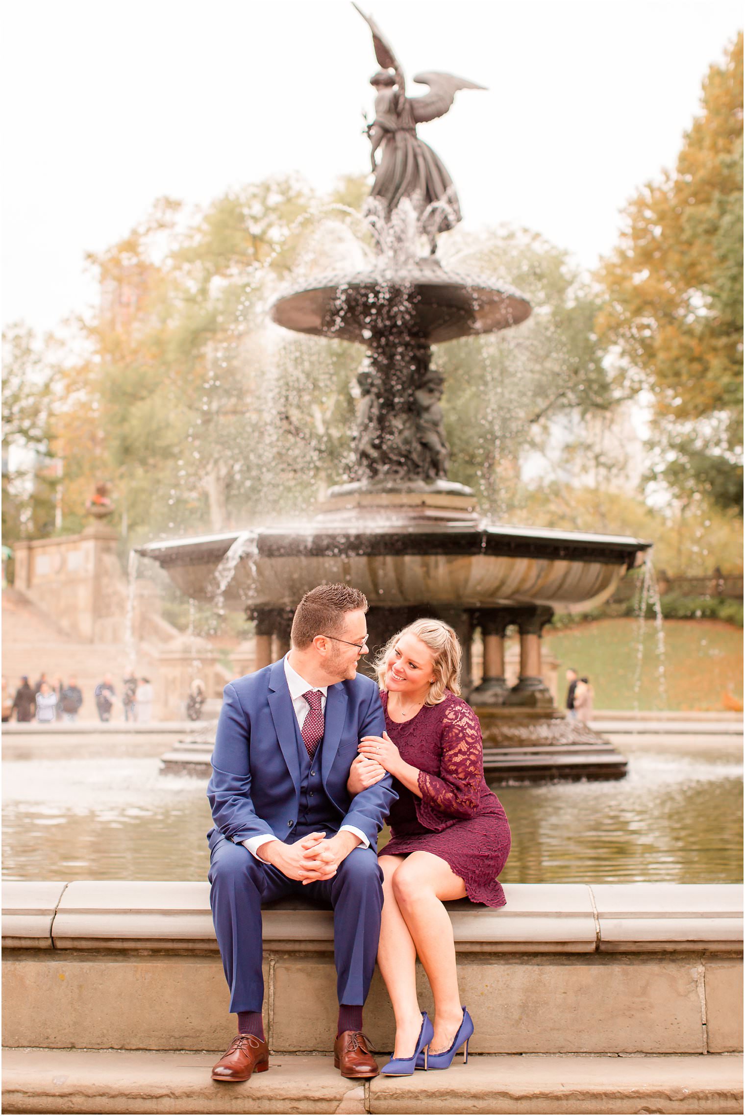 romantic engagement photos at Bethesda Fountain