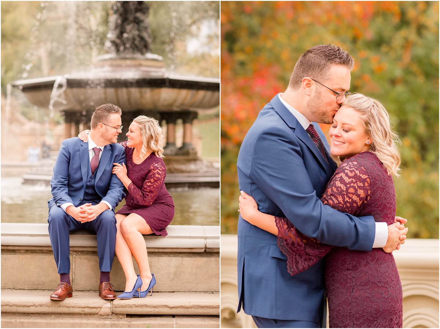 Couple cuddling with each other during chilly fall weather