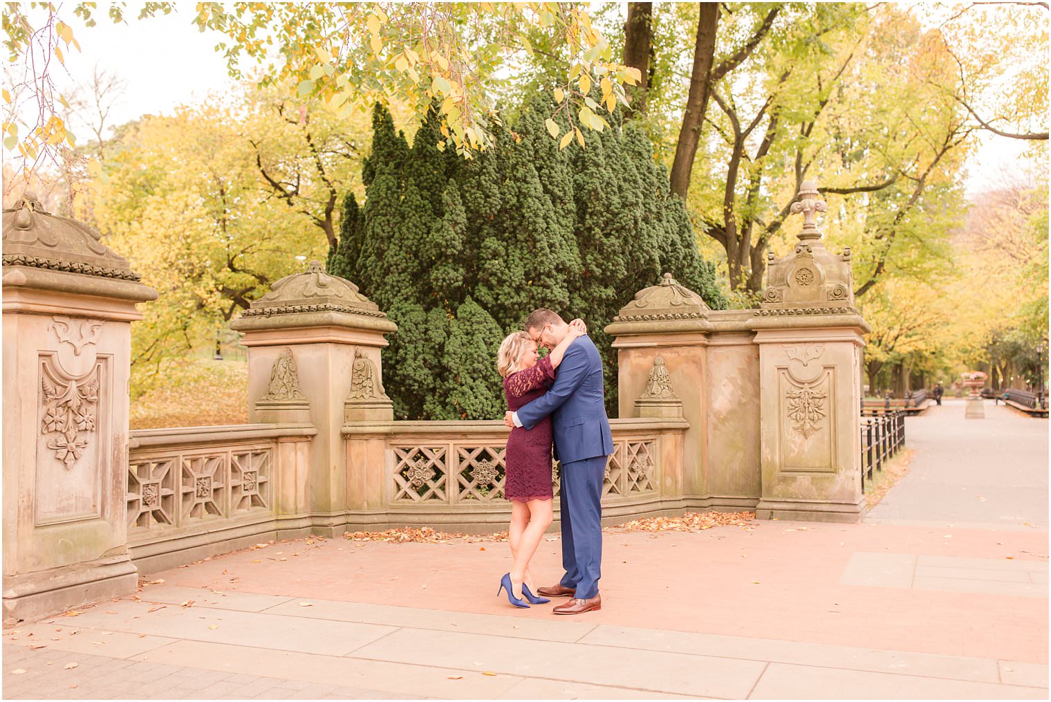 Romantic photo of couple at Bethesda Terrace