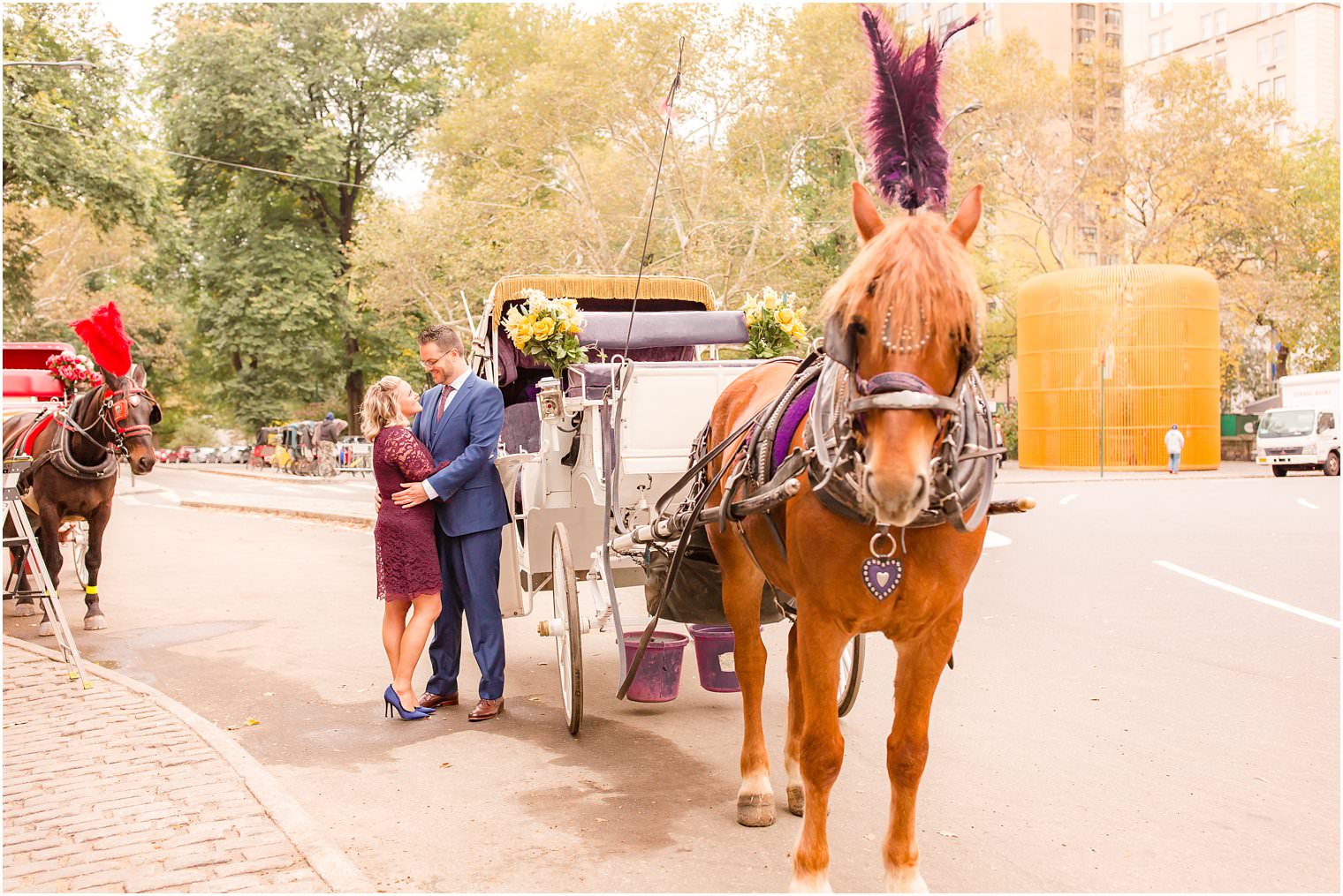 central park engagement photos with horse carriage