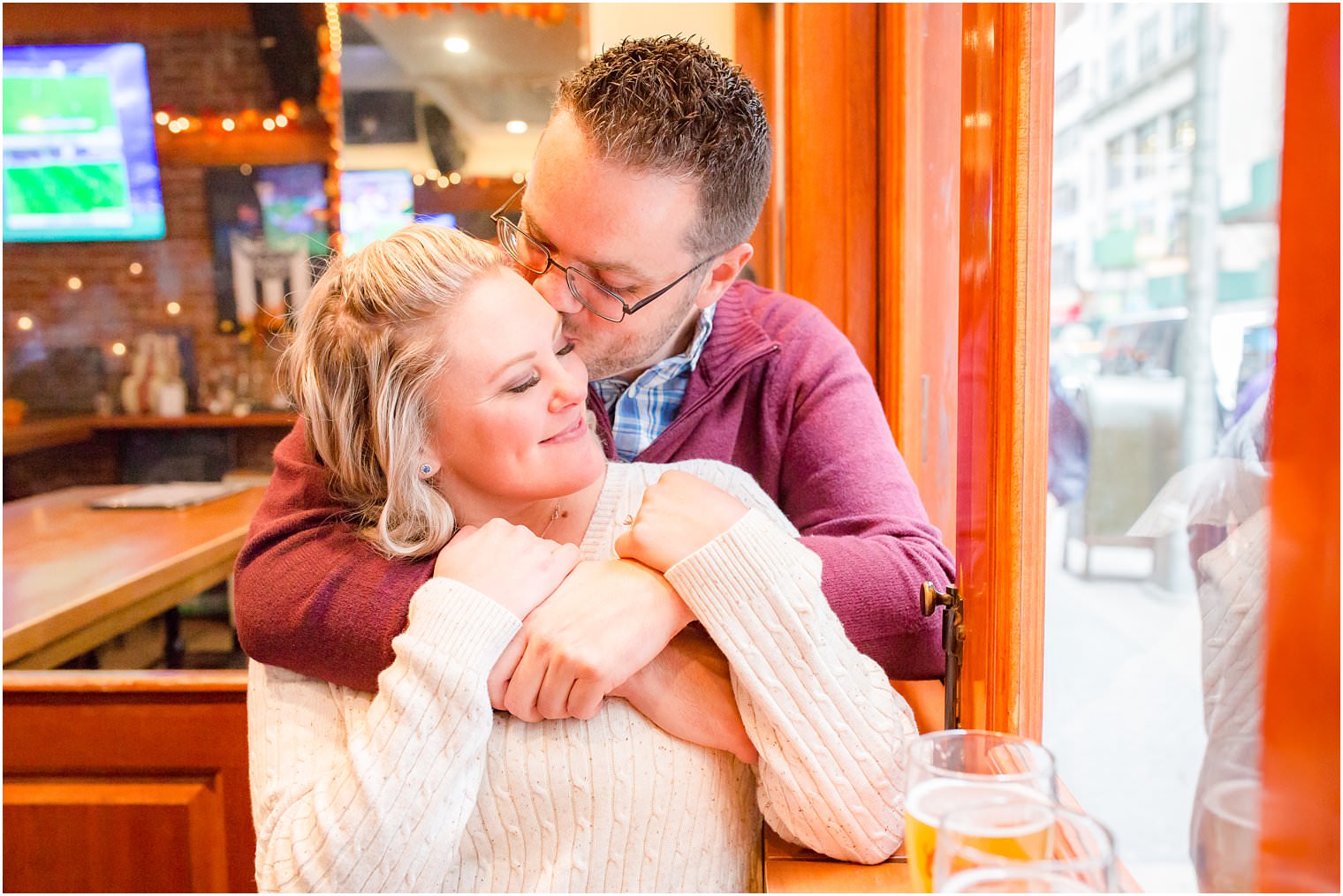 engagement session photo at a bar