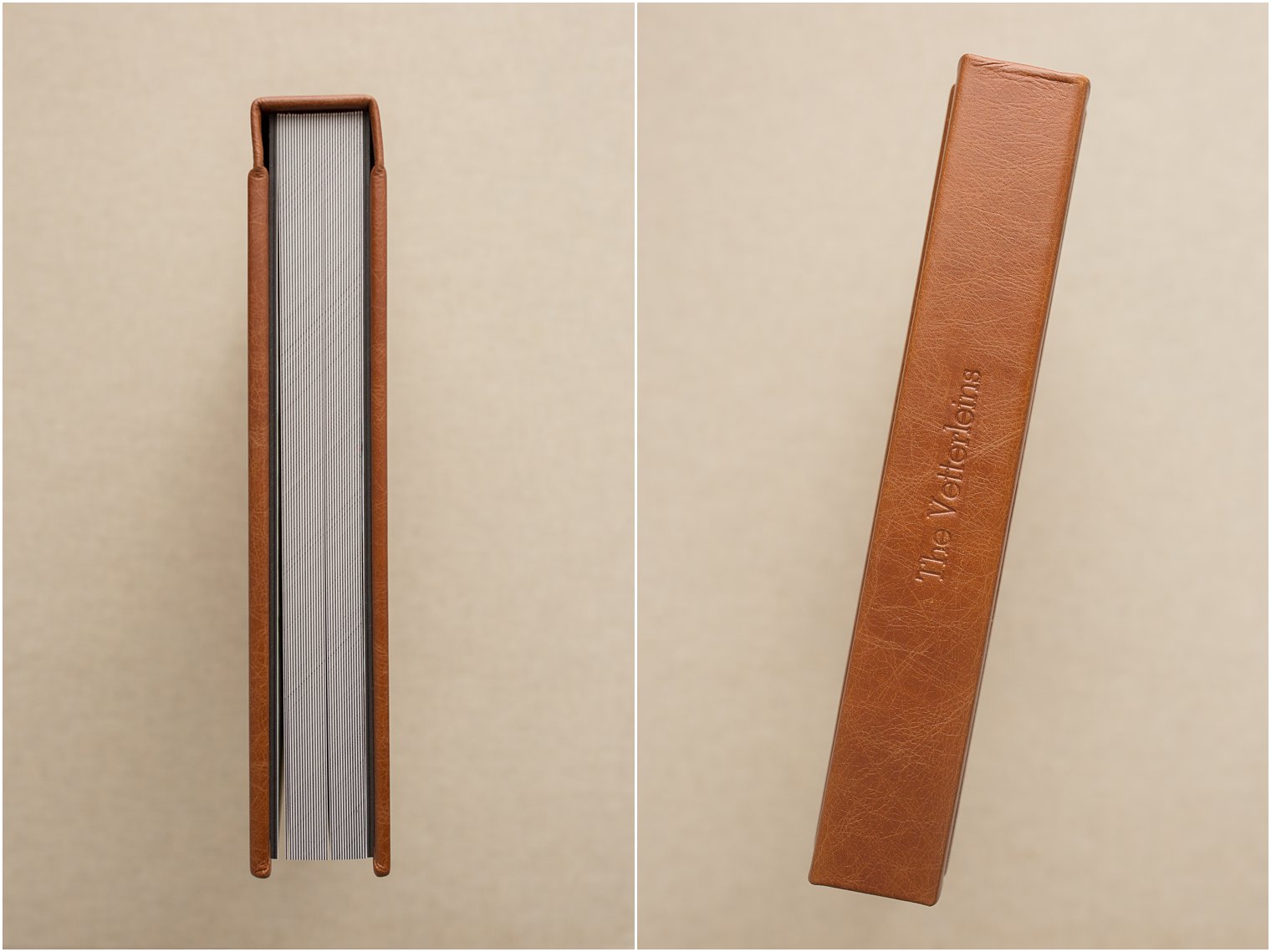 Photo of a brown leather wedding album