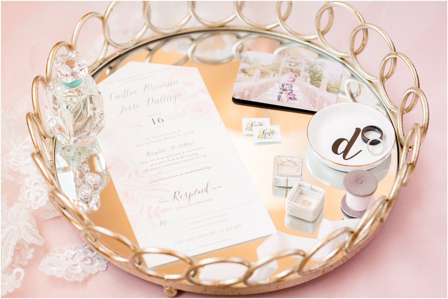 photo of beautiful wedding details on a gold tray