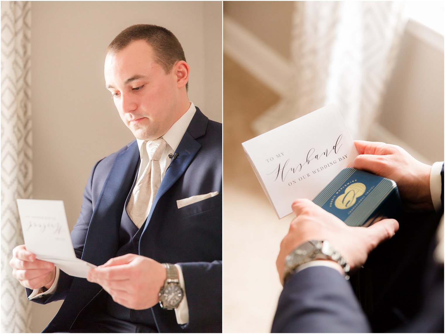 groom reading card from his future wife