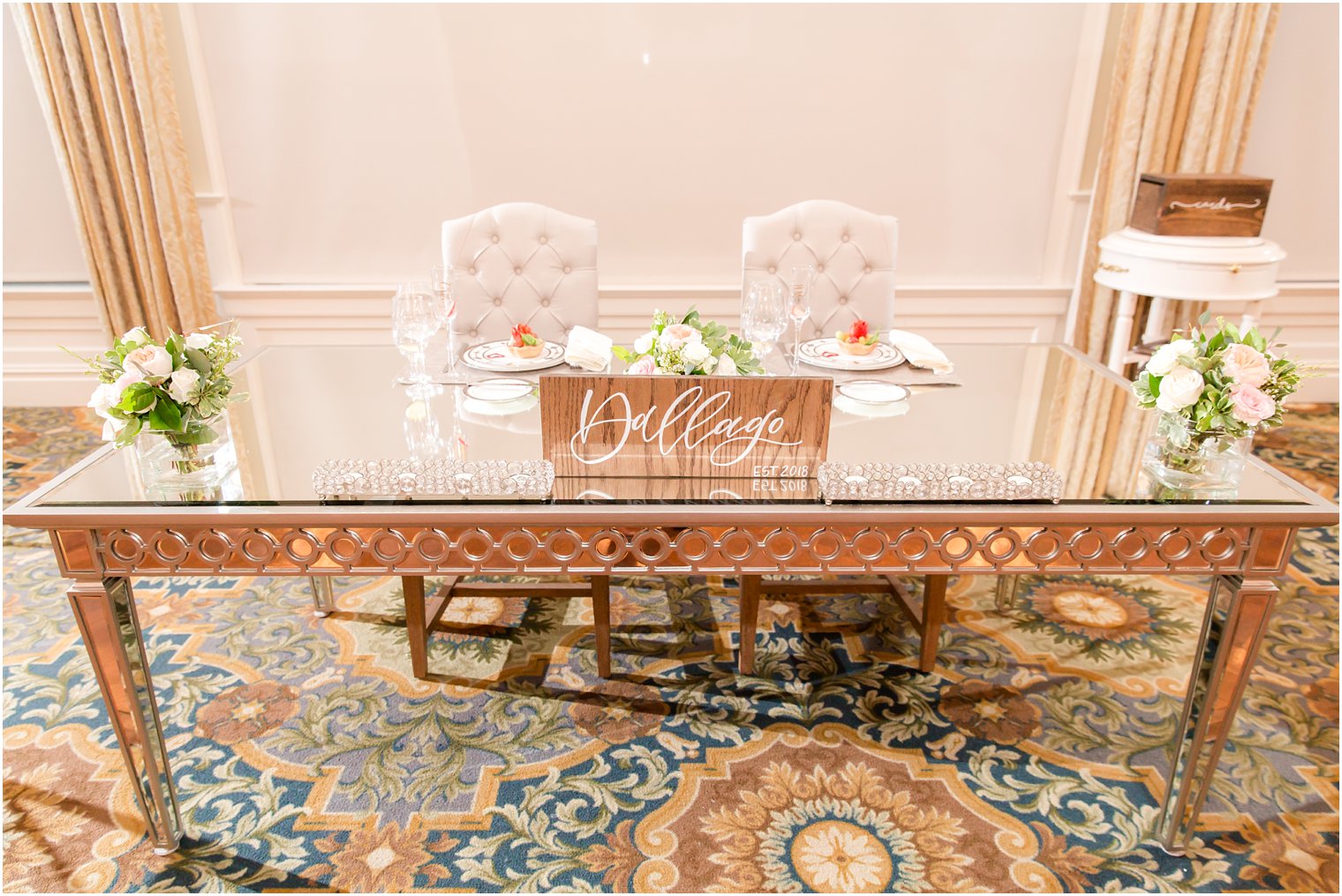 sweetheart table at wedding reception at Clarks Landing Yacht Club in Point Pleasant NJ