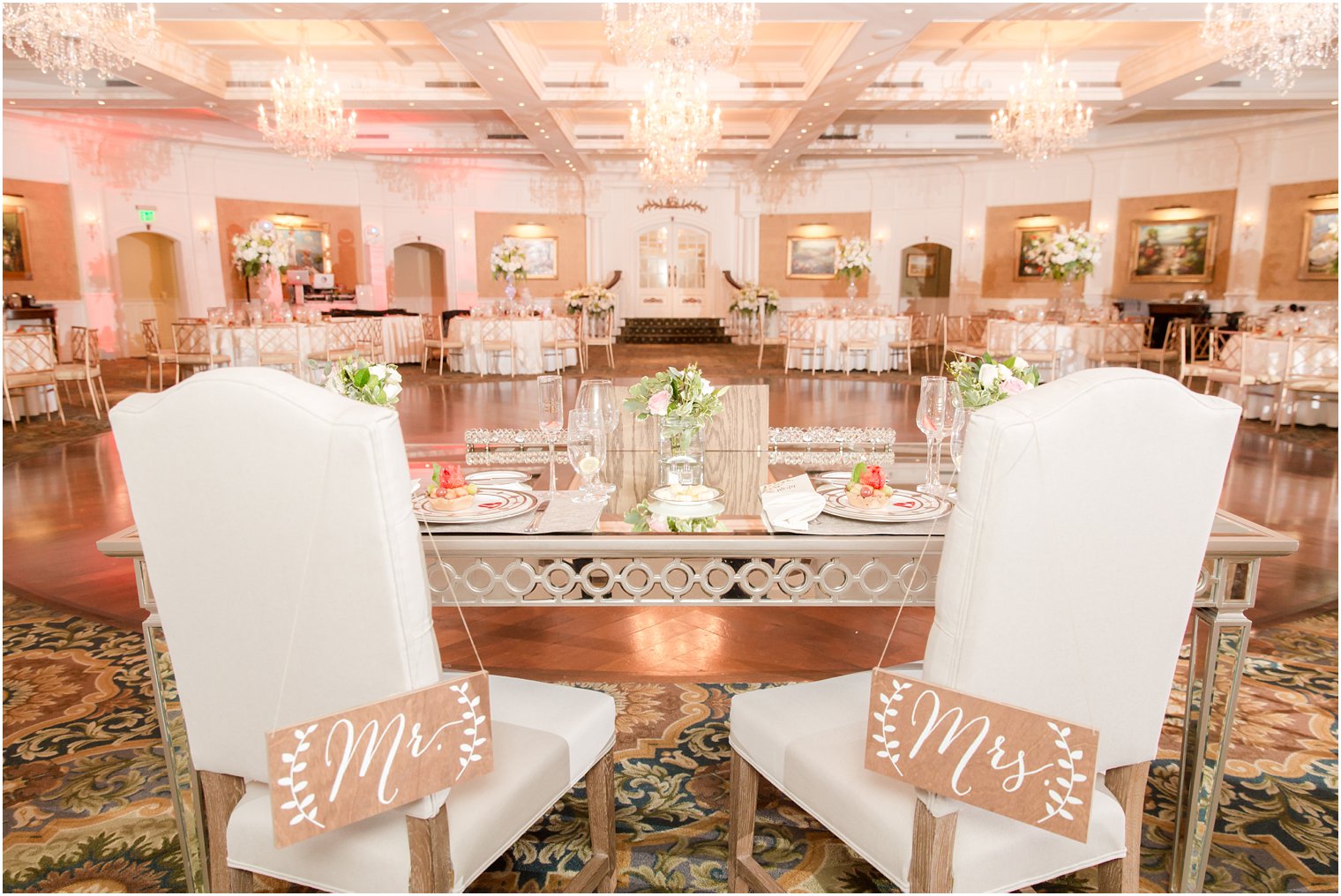 sweetheart table at wedding reception at Clarks Landing Yacht Club in Point Pleasant NJ