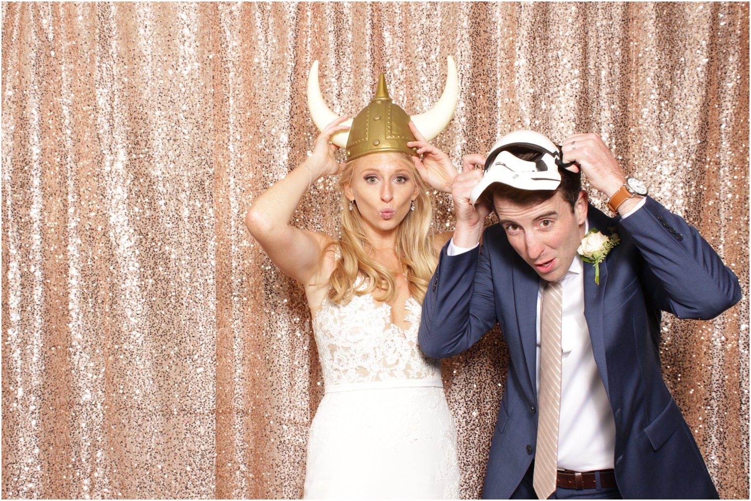 bride and groom in the photo booth