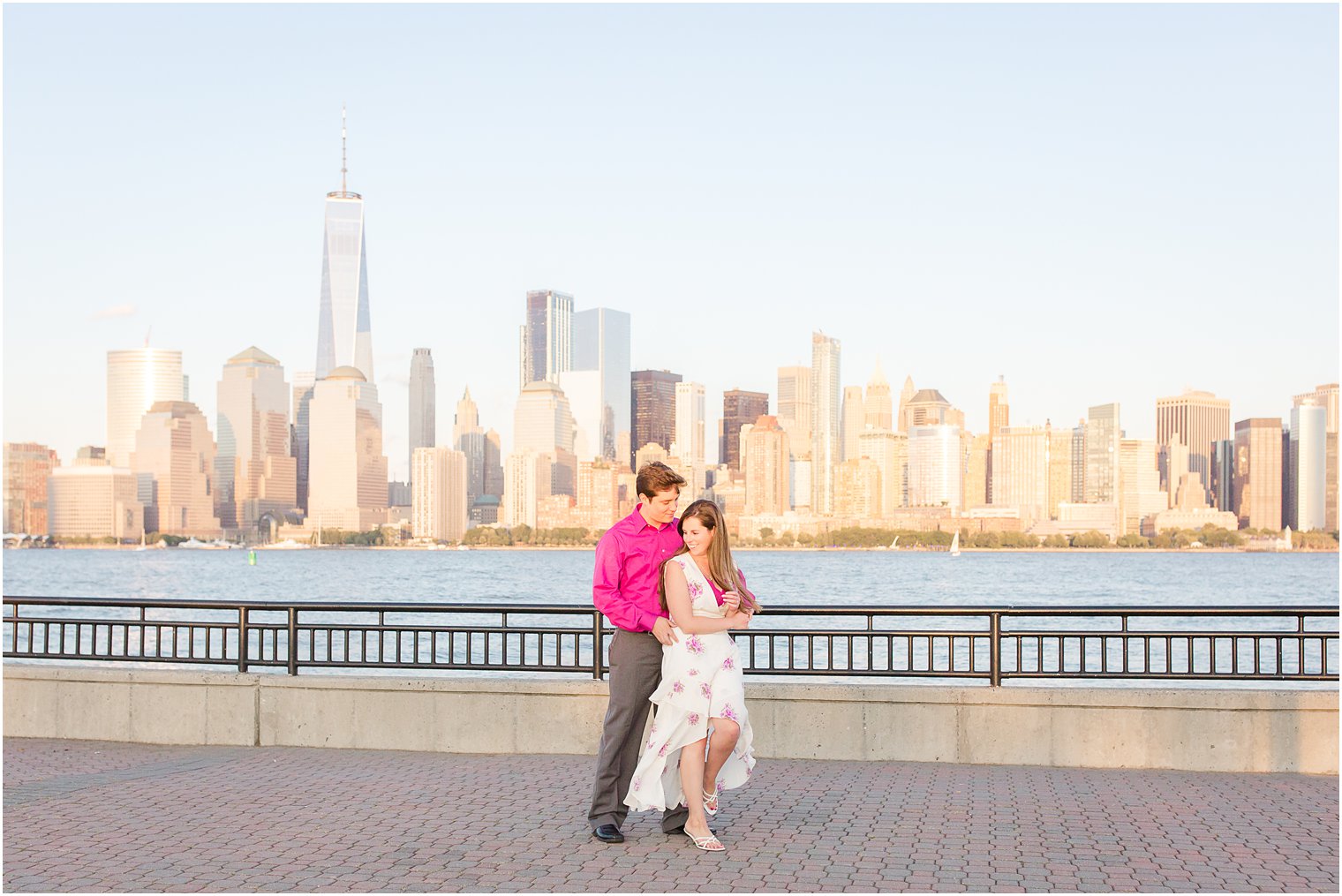 engagement photo at liberty state park