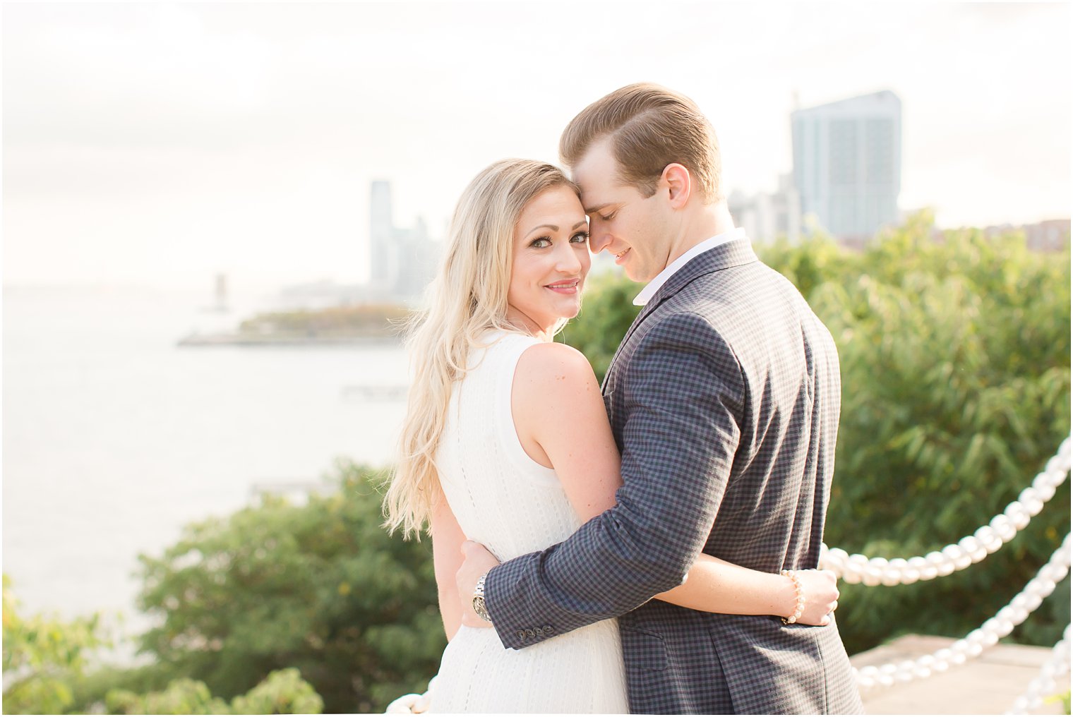 romantic engagement photo of couple dancing in hoboken