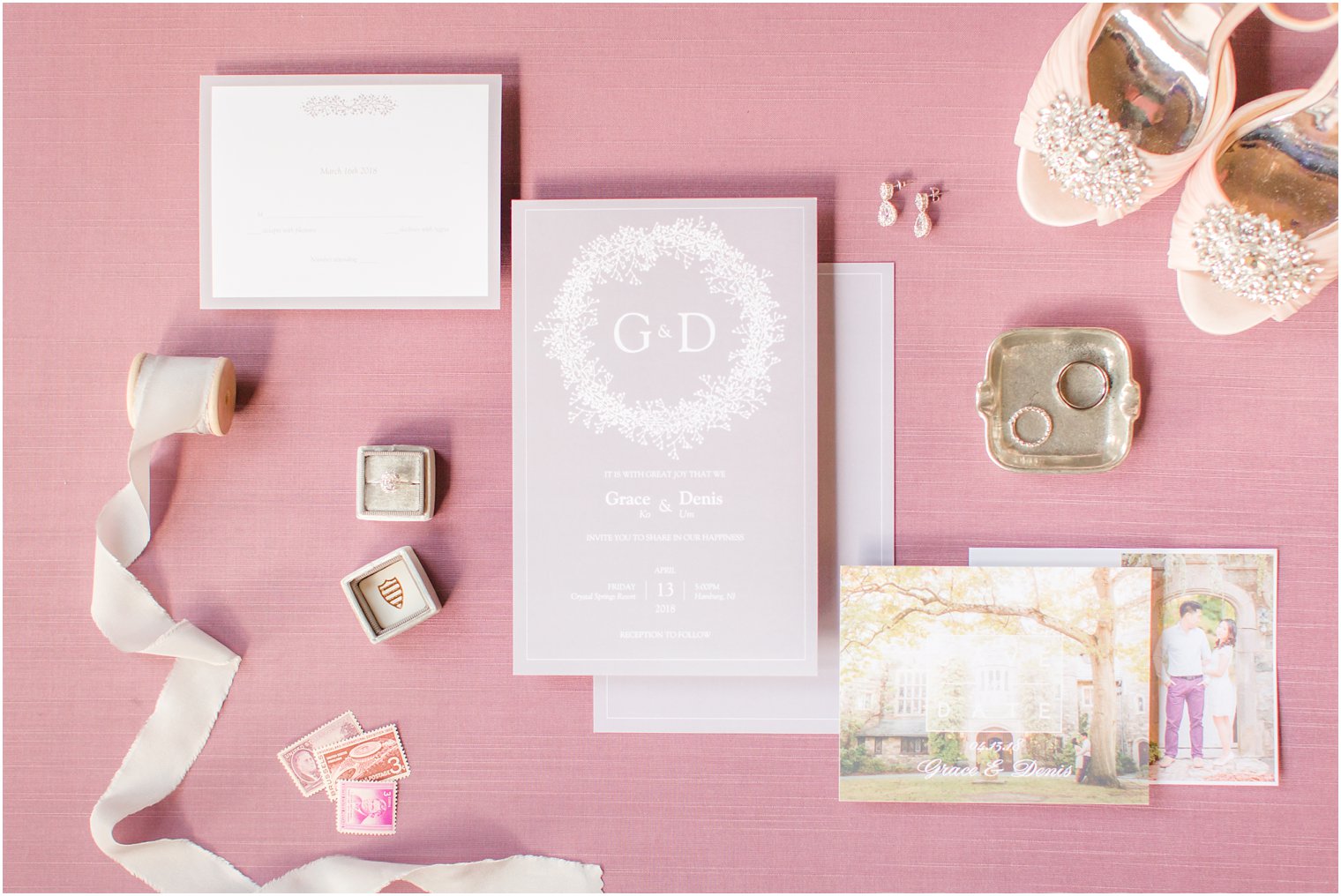 Wedding invitation flatlay