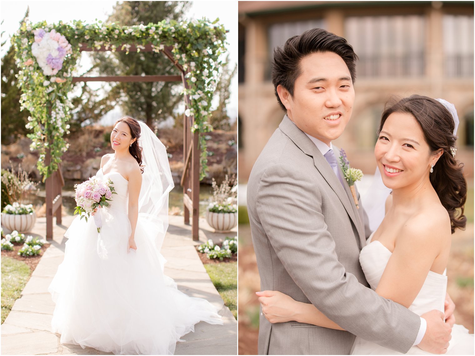 Bride and groom posing for photos at Grand Cascades Lodge