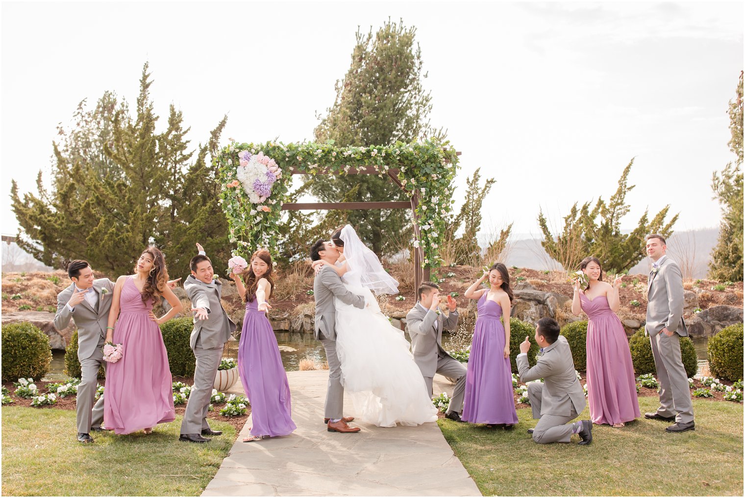 Bridal party celebrating wedding